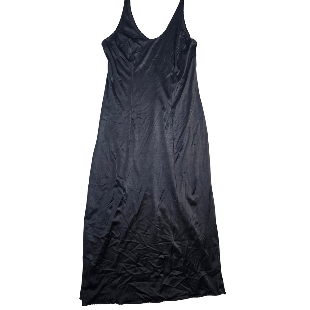 Bali Studio Black Full Slip Dress Scalloped Trim Nylon Spandex Large 4632790